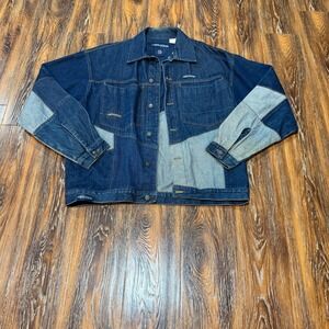 Brooklyn Xpress XL Denim Jacket Mens Blue Patchwork Mixed Media Streetwear Y2K
